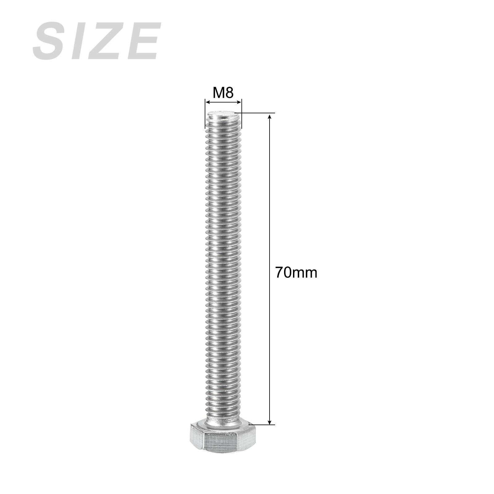 METALLIXITY Hex Head Screws Bolts, Nuts, Flat & Lock Washers Kits (M8-1.25x70mm) 4 Set - Image 2