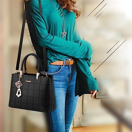 لينجي شنطة كتف ساتشيل بمقبض للنساء بسعة كبيرة مناسبة للاستخدام اليومي الاعمال التسوق أسود