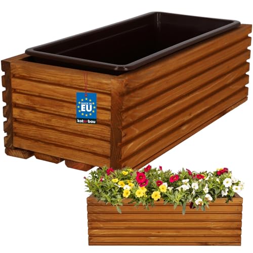 KOTARBAU® Blumenkasten aus Holz 44x20cm mit Innentopf Balkonkasten Eichenfarbe Balkontopf Blumentopf Pflanzkübel Holzblumentopf Blumenkasten Blumenkübel Balkon Garten Terrassen Kasten mit Einsatz