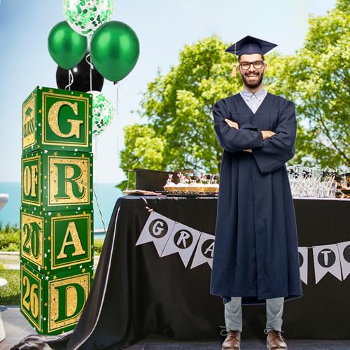 Image of Graduation Decorations Class of 2026 Decorations Green and Gold Balloon Boxes with inchGRAD inch and inchCLASS OF 2026 inch Letters Graduation Boxs for High School and College Announcements