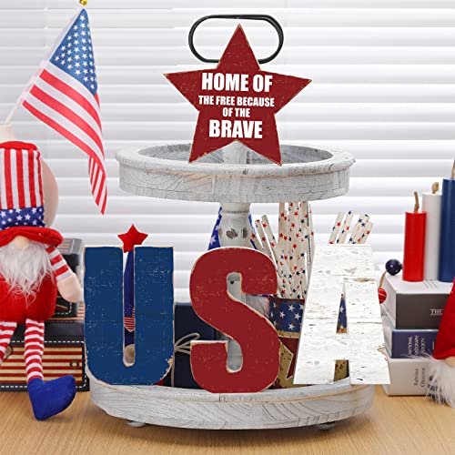 4 Pcs 4Th Of July Patriotic Wooden Signs Usa And Star Sign Vintage Independence Day Red White And Blue Decorations Rustic Wood Table Centerpieces For Living Room Dining Office Decor Memorial Day #TOP3