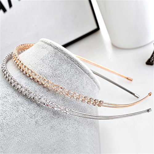 Ruihfas Silver/Rose Gold Tone Double Rows Crystal Rhinestones Fashion Headbands Wedding Party Hair Hoop Band Hairband Headwear For Women (Silver) #TOP6