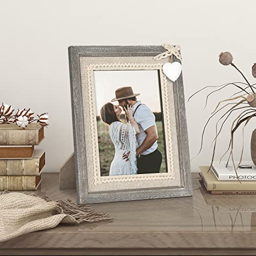 Afuly 4X6 Rustic Picture Frame White Heart Picture Frame Cute Burlap Distressed Wood Photo Frames Farmhouse Decor For Wall Or Tabletop Display, Mother's Day Birthday Gifts For Mom Grandma #TOP1