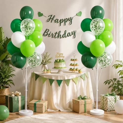Image of Balloon Column Stand Kit with Balloons, Base and Pole, Balloon Column Kit for Floor or Table Backdrop Decoration for Party Wedding Baby Shower Birthday Graduation (Forest Green)