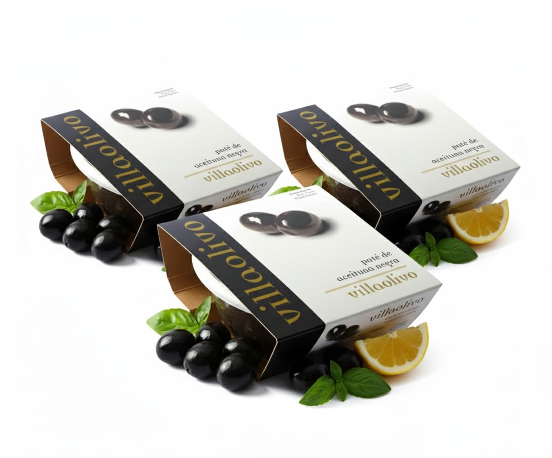 Villaolivo Paté Gourmet Aceitunas Negras 100% Natural Pack 3x125 g Tapenade Artesanal Sin Conservantes Aperitivo Español