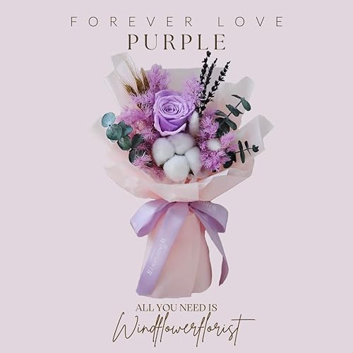 Miniatura 3 de Forever Love Purple - Ramo de flores preservadas, rosas y flores naturales de larga duración, caja de regalo para el día de San Valentín, día de la