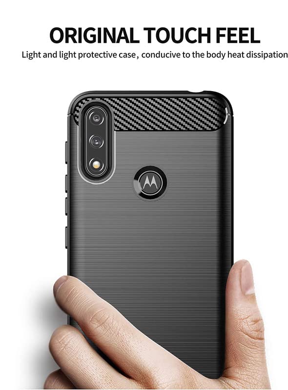 Image of NPRC Hybrid Ultra Slim Protective Case TPU Non-Slip Carbon Fiber Texture Shockproof Case Cover for Moto E7 Power - Black