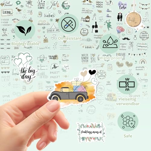 Gigmeta Sticker Hochzeit Gästebuch, 213 Motive Vintage Aufkleber Hochzeit Sticker mit Viel Liebe, Perfektes Stickers Set für Gästebuch Fotoalbum, Scrapbook Wedding Deko (Deutsch&Englisch)
