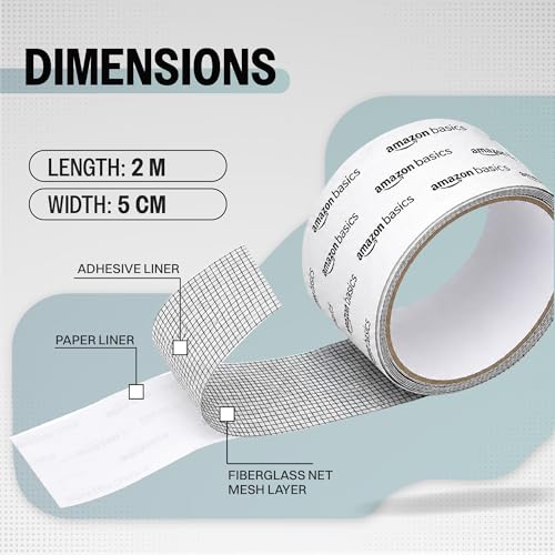 Image of amazon basics Window Screen Repair Mosquito Net Tape (200X5cm) | Strong Adhesive Fiberglass Mesh Net Tape for Window Repair, Tents and Balcony | Mosquito Net Patch Tape for Torn and Damaged Screens