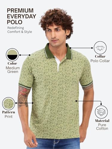 Image of Raymond Men's Modern Fit Print Pattern Pure Cotton Half Sleeve Polo Casual T-Shirt