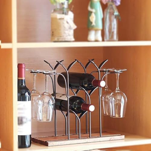 Soporte para botellas de vino de hierro y madera 4 botellas miniatura 7