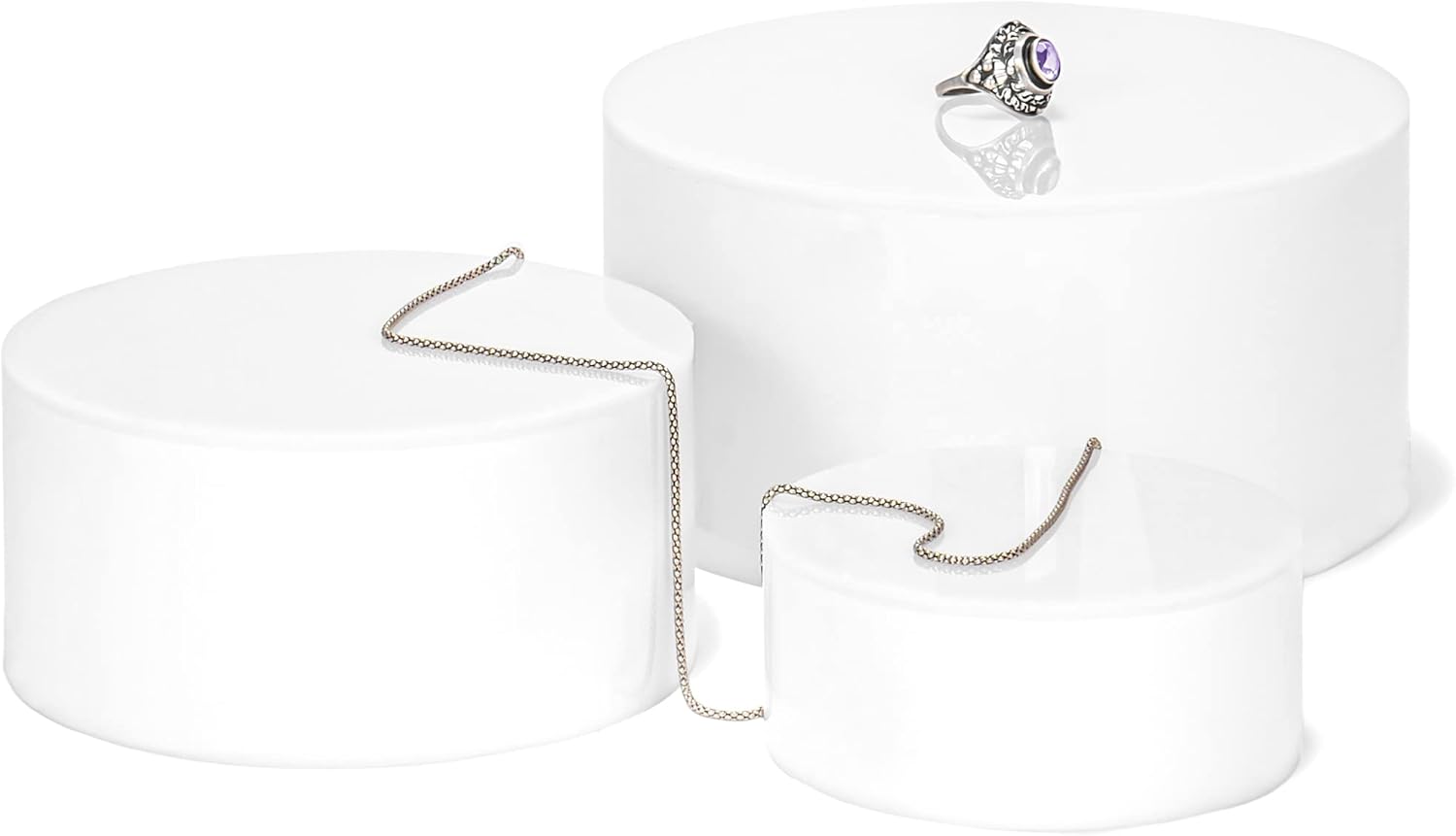 Red Co. Set of 3 Sizes (6", 5", 4") Acrylic Round Cylinder Display Nesting Riser Stands with Hollow Bottoms, Glossy White 6", 5", 4" White