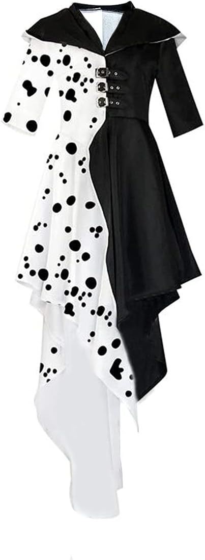 Women Black White Costume Dress, Classic Movie Cosplay Full Set with Gloves Halloween Cosplay (US Size) - Image 2