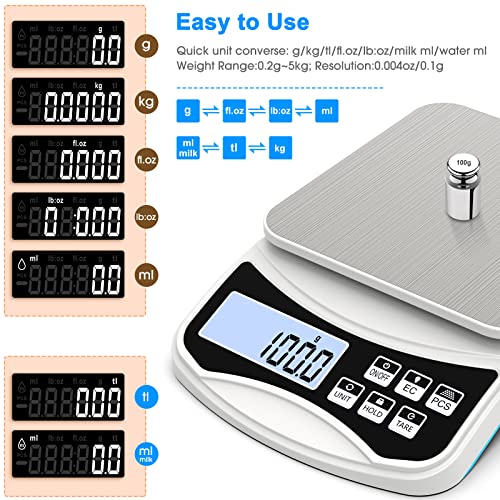 Mik-Nana Food Kitchen Scale, 5000G X 0.1G Digital Scale Grams And Oz For Cooking Baking Weight Loss, Keto, 0.1G/0.004Oz Precise Graduation #TOP2