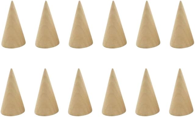HEALLILY 12pcs Wooden Jewelry Ring Display Stand Cone Shape Ring Display Holder Showcase
