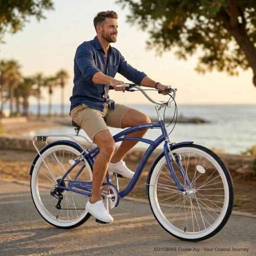 Image of Beach Cruiser Bike for Women and Men, 24 /26 Inch 7-Speed Adult Bicycle