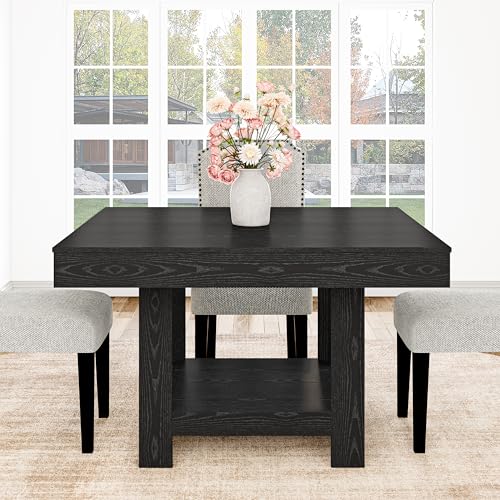 Image of Garvee Square Dining Table for 4-6, 47.2 inch Kitchen Table with 2-Tier Storage Shelf, Modern Black Walnut Waterproof Dining Room Table, Heavy Duty 350Lbs Capacity with Anti-Wobble Triangle Legs