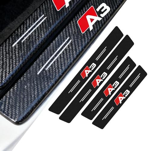 4 Pièces Protection Seuil De Porte De Voiture pour Audi A3, Baguenette Carbone Voiture Accessoires Décoratifs De Seuil Front & Rear Set Protection Portiere...