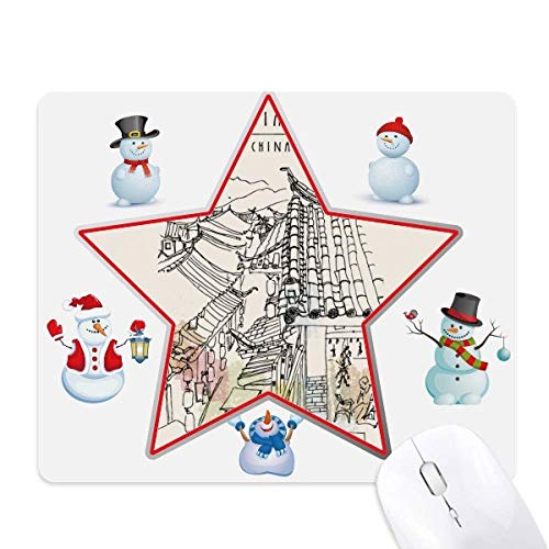 Tapis de souris Lijiang maison paisible motif bonhomme de neige et étoile