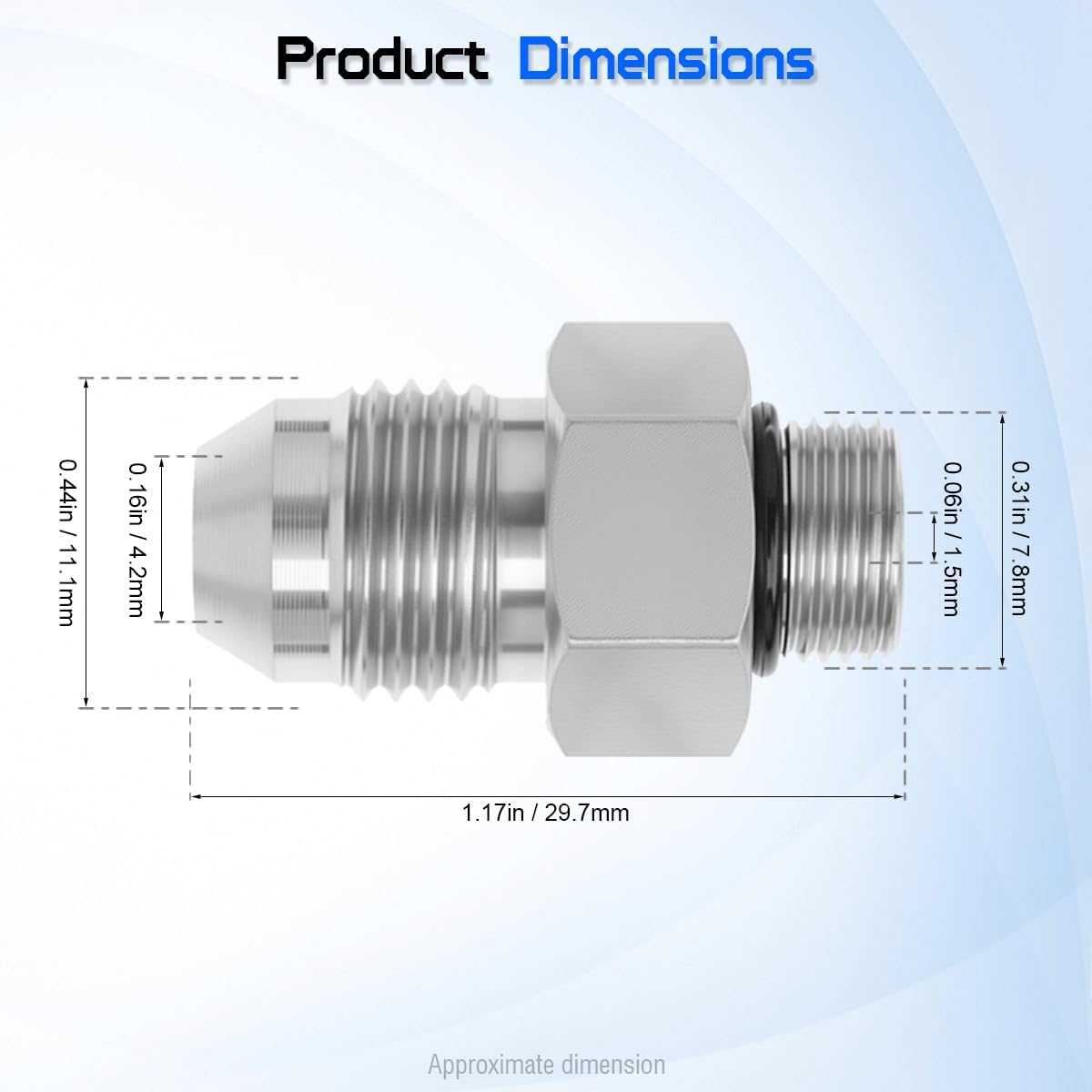 6400-04-02 Hydraulic Adapter Fitting 1/4" JIC 37° Male x 1/8" SAE ORB Male
