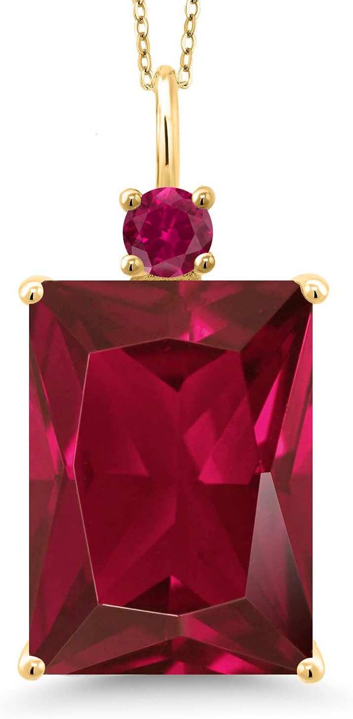 Gem Stone King 18K Yellow Gold Plated Silver Gemstone Birthstone Pendant Necklace for Women | Emerald Cut 18X13MM and Round 4MM | With 18 Inch Chain | Fine Jewelry for Her Mom Wife