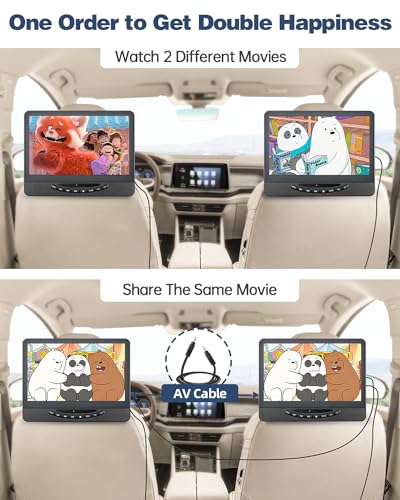 12\" Dual Portable DVD Player for Car with 1080P HDMI Input, FELEMAN Rechargable Car DVD Player Dual Screen Play A Same or Two Different Movies, Support USB, Last Memory