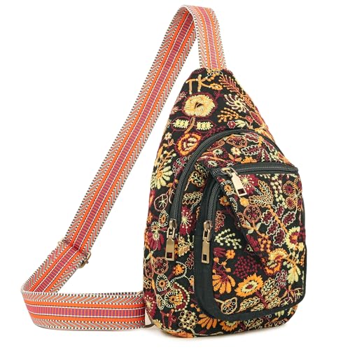 Image of SILKAREA Vintage Embroidered Floral Ethnic Backpack for Women Handbag Shoulder Bag Mini Travel Purse (Embroidered Yellow)
