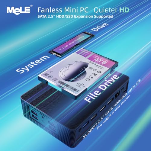 Image of MeLE Mini PC Quieter HD33, Fanless PC N150 8GB 128GB, Triple 4K Display