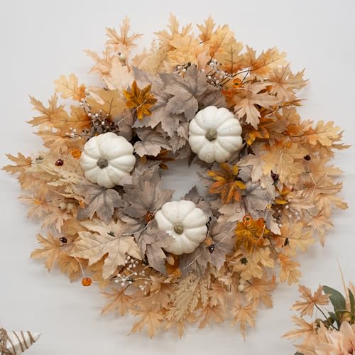 26-Inch Fall Wreath with Lights - Rustic Autumn Front Door Decor