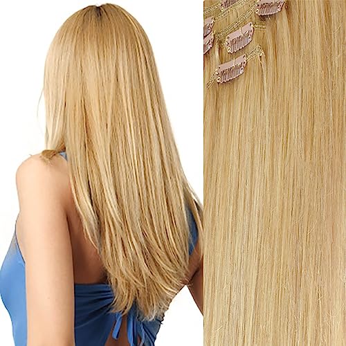 16" to 26" Full Head Clip in Remy Human Hair Extensions - 8-piece - Grade AAA-Multi colors (16", 27 Strawberry Blonde)