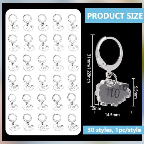 Image of BENECREAT 30Pcs Sheep Stitch Markers, Clear Acrylic Crochet Stitch Marker Charms with 304 Stainless Steel Clasps Locking Stitch Marker for Knitting Weaving Sewing Accessories Quilting