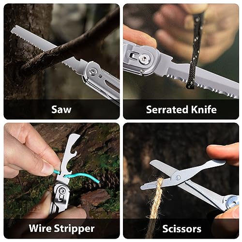 Tactiman 9-In-1 Multi Tool, Pocket Knife, Multitool Folding Knife For Camping Hiking Survival Fishing, Stainless Steel Lockable Multitool Knife Saw Scissors Bottle Opener Wire Stripper Glass Breaker #TOP4