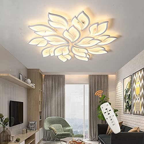 Becailyer Modern Ceiling Lights, 36.2in White 15-Leaves LED Ceiling Chandelier Dimmable Flush Mount Ceiling Lighting Fixture for Living Room Bedroom Dining Room, 120W