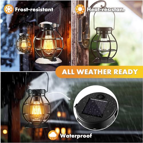 2 Pack Solar Lanterns Outdoor Hanging Lantern Lights, Metal Decor Lantern, Waterproof LED Decorative Garden Light - Garden Decoration for Patio, Yard, Pathway, Landscape - Thumbnail 2