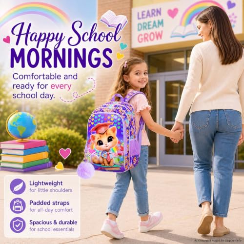 Image of AGSDON 3PCS Backpacks for Girls, 16 inch Elementary Kids Backpack Preschool School Bookbags and Lunch Box