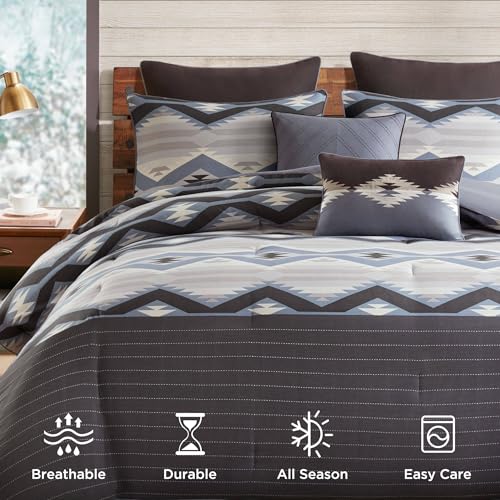 Woolrich Queen Comforter Set, Southwestern Aztec 8 Piece Bedding Set, Oversized All Season Down Alternative Comforter with Shams, Euro Shams, Decorative Pillows & Bedskirt, Rustic Cabin, Blue by Woolrich John Rich & Bros. - Image 5