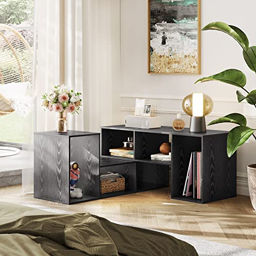 Devaise Flat Screen Tv Stand For 65 75 Inch Tv, Modern Entertainment Center With Storage Shelves, Media Console Bookshelf For Living Room, Black… #TOP2