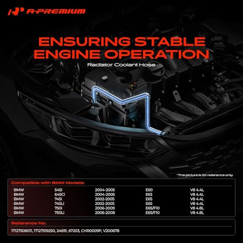 A-Premium Lower Radiator Coolant Hose Compatible with BMW E60 545i 2004-2005, E63 645Ci 2004-2005, E65 745i 2002-2005, E65 745Li 2002-2005, E65/F10 750i 2006-2009, 750Li, Replace# 17127508011 by A-Premium - Used condition - Image 2