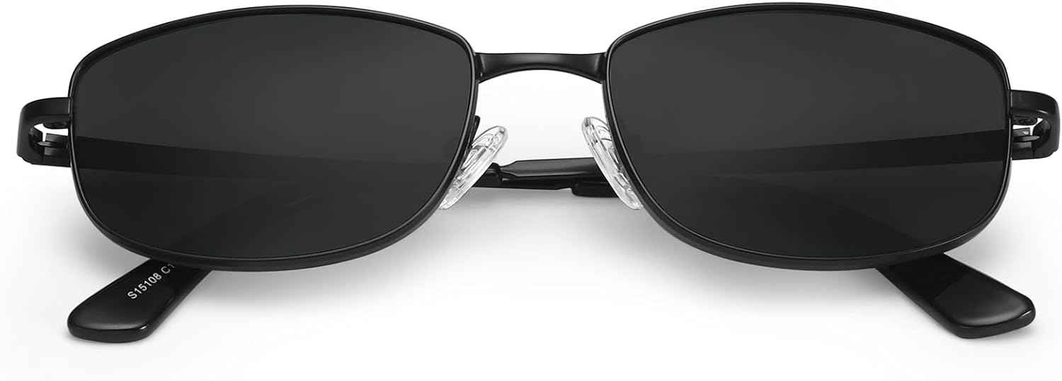 Dollger Womens Polarized Rectangle Sunglasses Retro 90s Metal Small Frame Trendy Shades UV400 Lightweight Driving Glasses