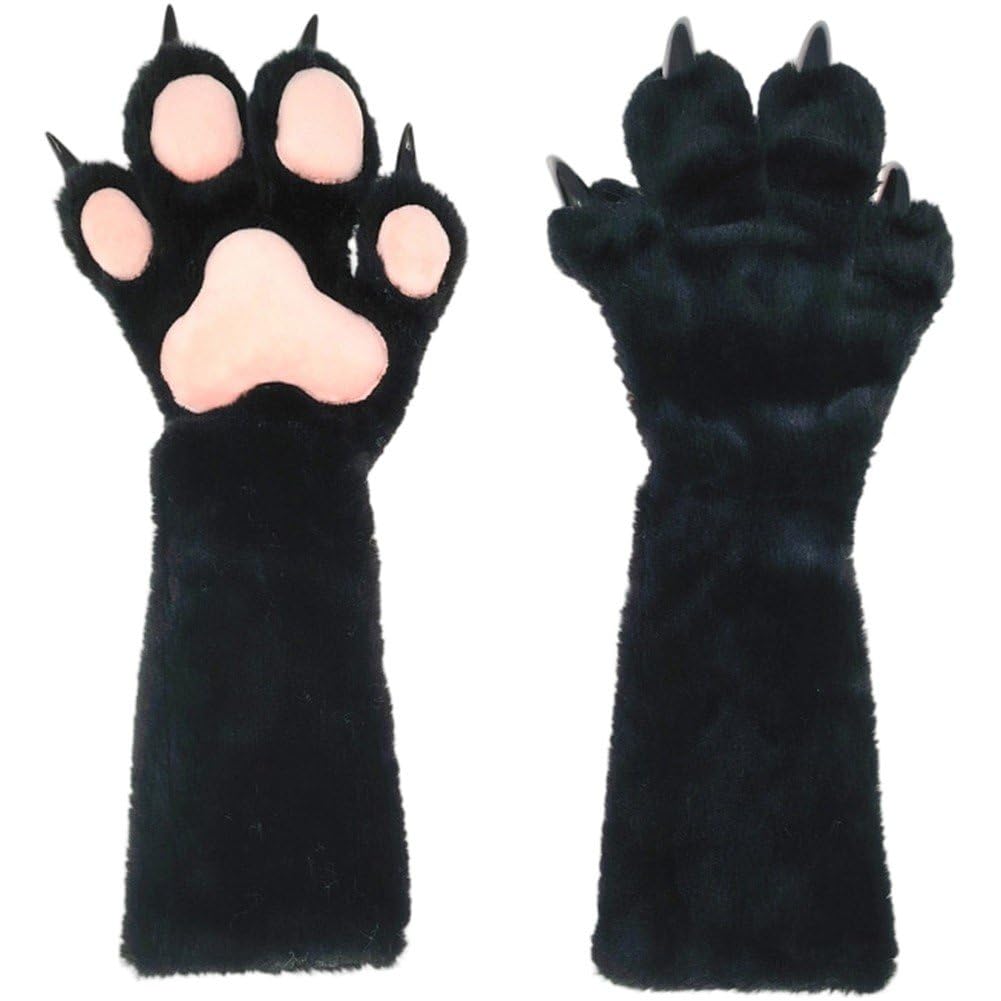 Sslvya Cat Paw Long Gloves Plush Claws Mittens for Halloween Costumes and Shows Cosplay Accessories