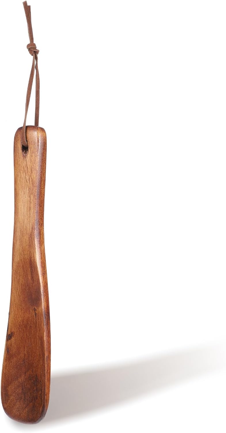 Calzador de Zapatos de Madera 19 cm con Cordón de Cuero