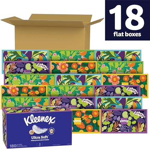 Image of Kleenex Ultra Soft Facial Tissues, 18 Flat Boxes, 180 Tissues per Box, 3-Ply (3240 Total), Packaging May Vary