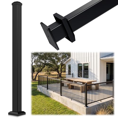 Egadis 2.56 in. x 2.56 in. x 45 in. Porch and Deck Railing Post with Screws, Aluminum Railing Post, Black Textured AAMA 2604 Powder-Coat Finish Stair Post for Decks, Porches & Balconies (1x45in Post)