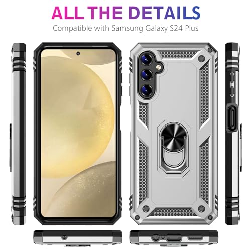 Image of for Samsung Galaxy S24 Plus Case with Screen Protector, Military Grade Rugged Shockproof Heavy Duty S24 Plus 5G Protective Cover for Samsung S24 Plus Magnetic Ring Kickstand Phone Case (Silver)