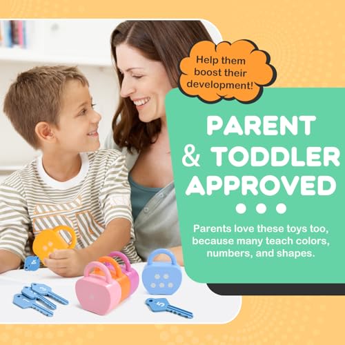 Image of GEERAY Cause and Effect Toys for Toddlers 3+, Montessori Lock & Key Set with 5 Apple-Shaped Locks, Keys & 10 Cards - Learn Numbers, Colors & Motor Skills STEM Toy Gift for Home & Classroom