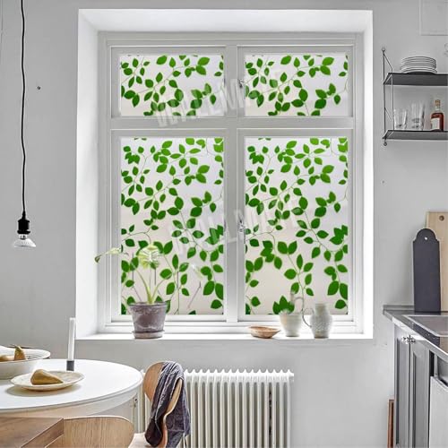 Image of WALLMATE Self Adhesive Window Film Frosted Glass Door Window Frosted Film for Home /Office /Bathroom & Living Room Multicolor Film (16 x 120 Inch, Leaf Plant)