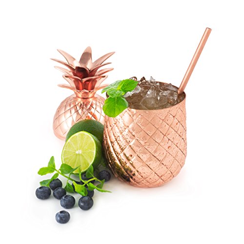 Solid Copper Pineapple Tumbler / Mug With Copper Straw- Available In 3 Sizes (12Oz,18Oz,24Oz)- Handcrafted Drinking Mug 12Oz #TOP1