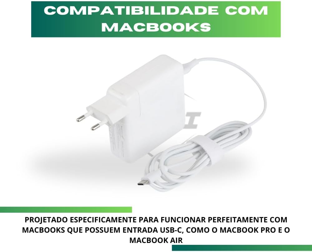 Fonte Carregador Para MacBook Pro 2016 2017 + Air 2018 2020 M2 M3 87w Entrada Usb Tipo C e Saída Usb Tipo C Bivolt.