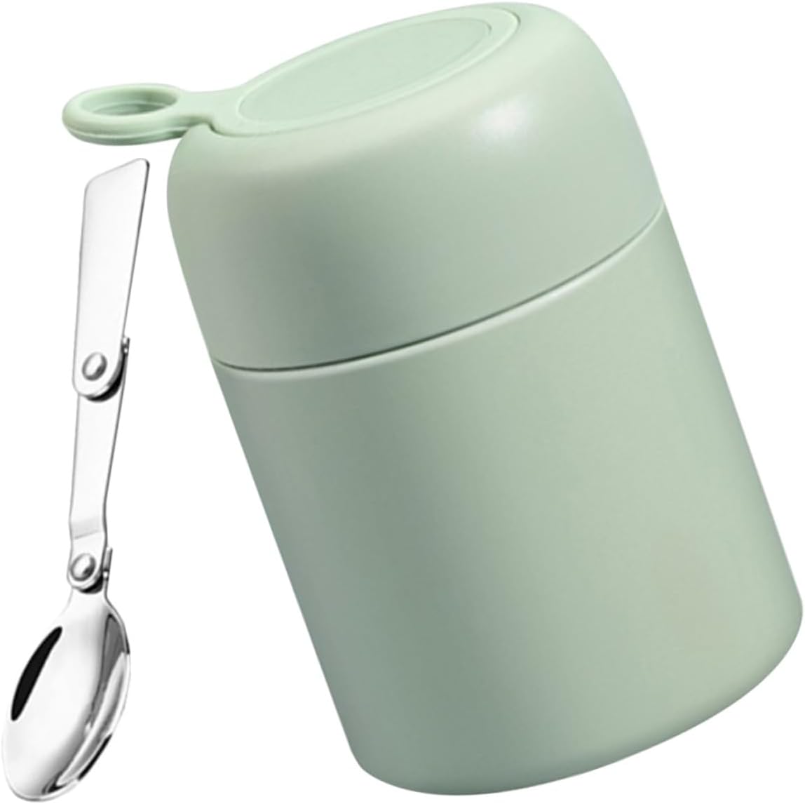 Insulated Leakproof 500ml Portable Food Cup with Foldable Spoon Thermal Soup Jar for Students and Office Use Green
