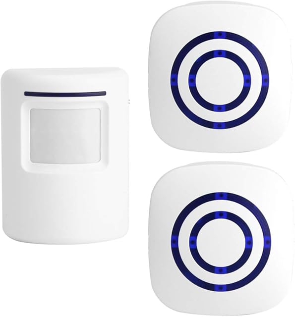 Motion Sensor Doorbell for Business, Outdoor Doorbell Kit Wireless Entry Warning Infrared Motion Sensor Gong with 2 Plug-in Receivers and 1 PIR Sensor Detector Warning